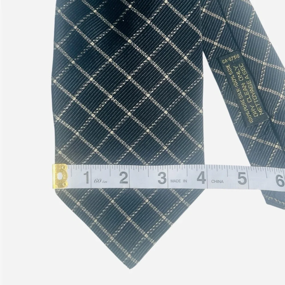 Giorgio Armani 100% silk tie black with white crosshatch pattern